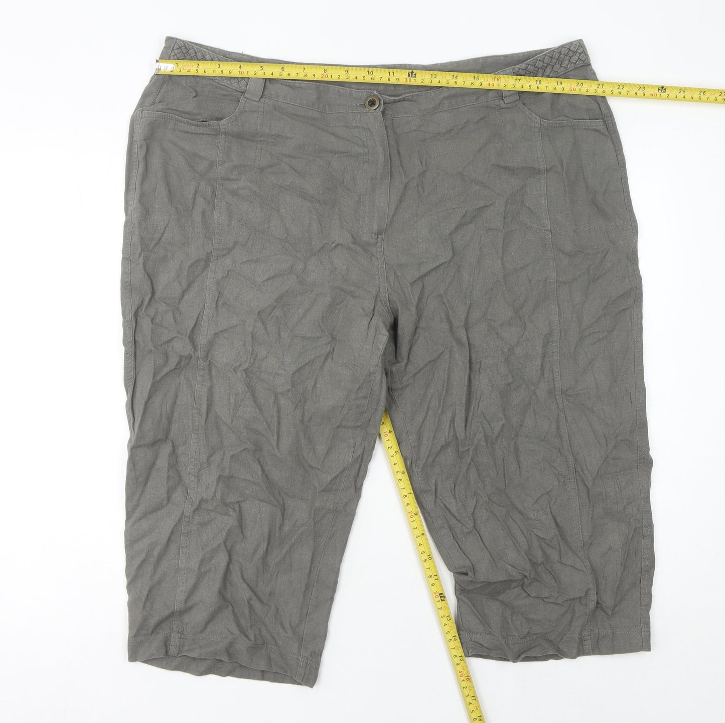 David Emanuel Womens Grey Linen Viscose Capri Trousers Size 22