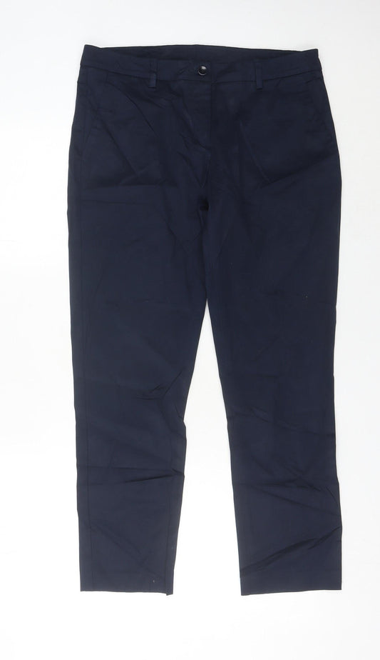 Benetton Womens Blue Chino Trousers Size 12 Regular Fit Straight Leg