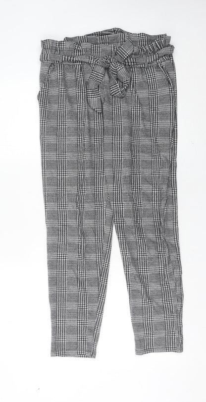 New Look Womens Grey Check Paperbag Trousers Size 10 Workwear