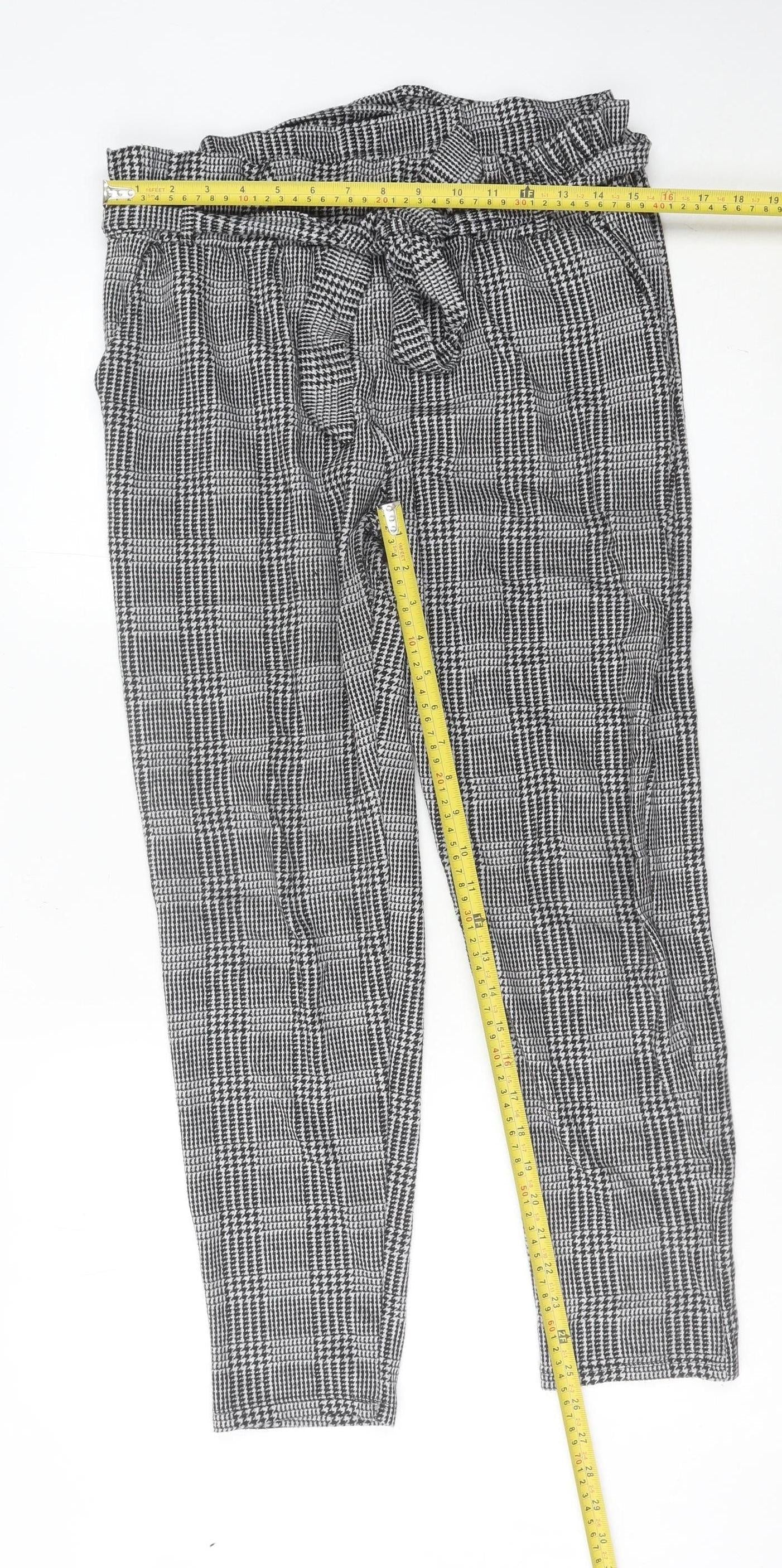 New Look Womens Grey Check Paperbag Trousers Size 10 Workwear