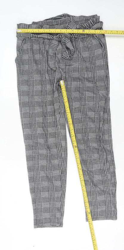 New Look Womens Grey Check Paperbag Trousers Size 10 Workwear