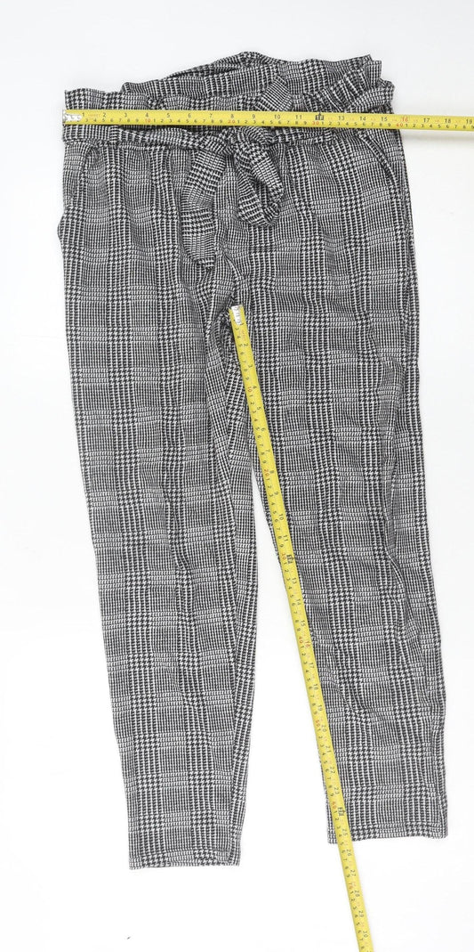 New Look Womens Grey Check Paperbag Trousers Size 10 Workwear
