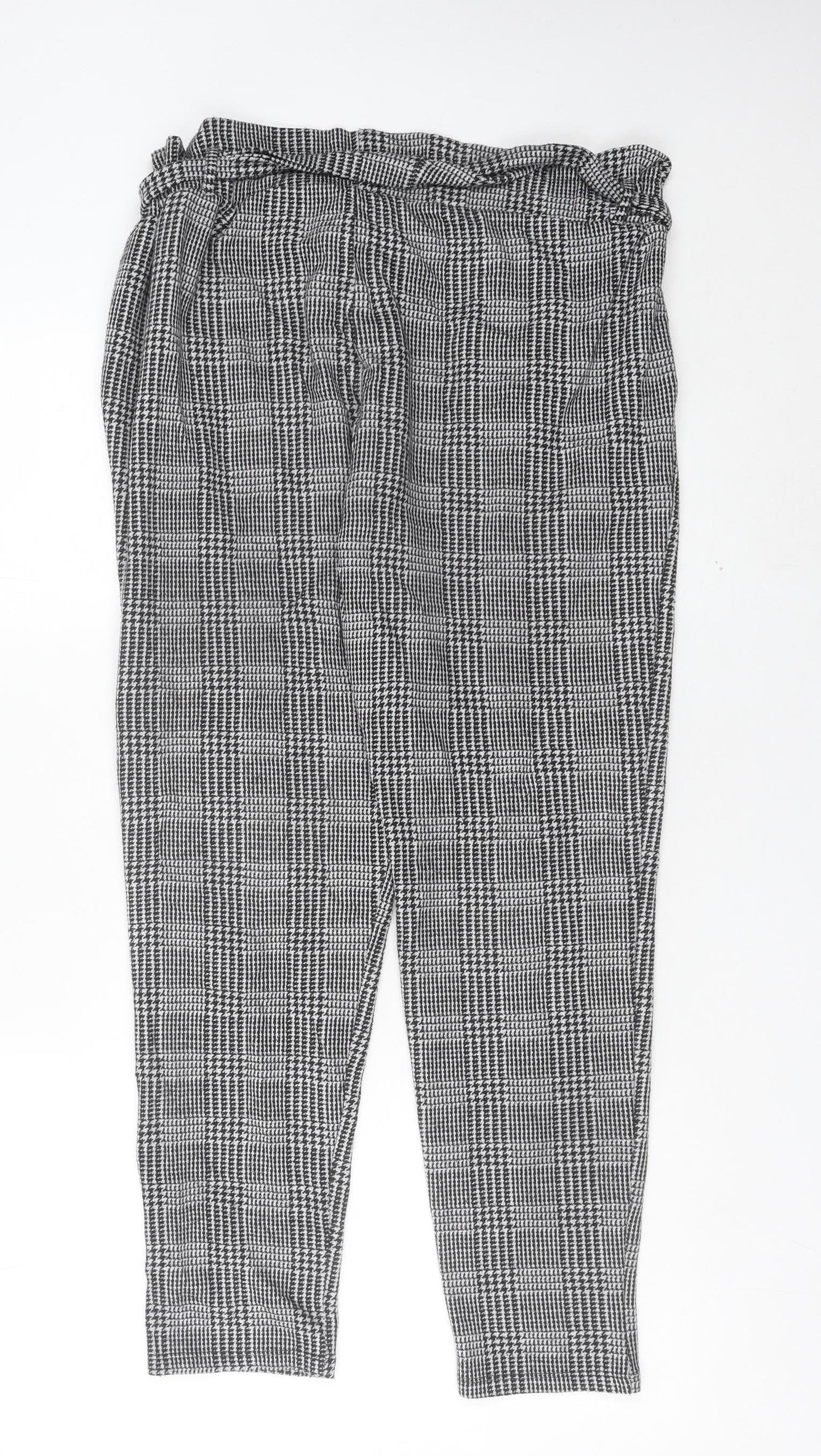 New Look Womens Grey Check Paperbag Trousers Size 10 Workwear