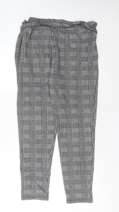 New Look Womens Grey Check Paperbag Trousers Size 10 Workwear