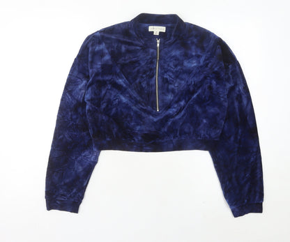 Honey Punch Women’s Blue Velour Cropped Sweatshirt M Zip Front