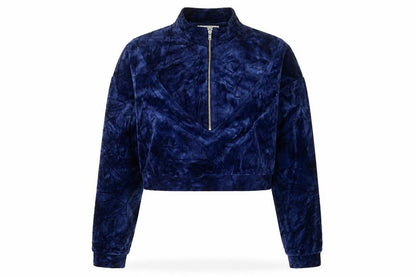 Honey Punch Women’s Blue Velour Cropped Sweatshirt M Zip Front