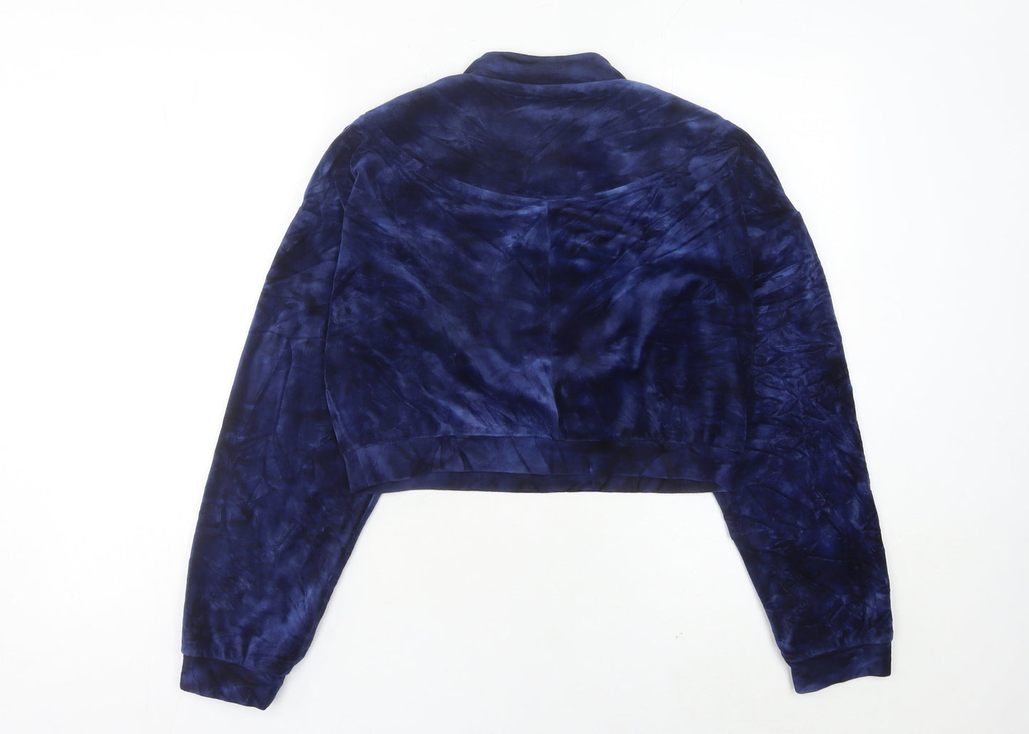 Honey Punch Women’s Blue Velour Cropped Sweatshirt M Zip Front
