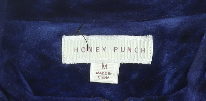 Honey Punch Women’s Blue Velour Cropped Sweatshirt M Zip Front