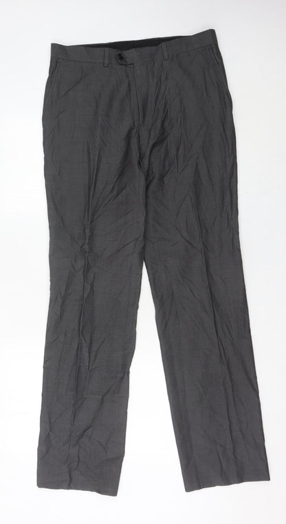 Next Men’s Grey 32L Formal Dress Pants Wool Blend Pleated