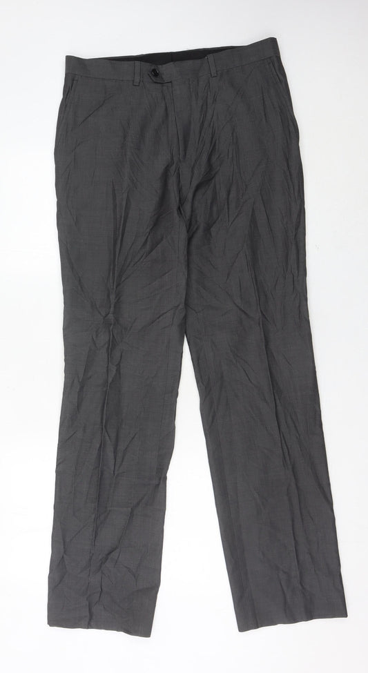 Next Men’s Grey 32L Formal Dress Pants Wool Blend Pleated