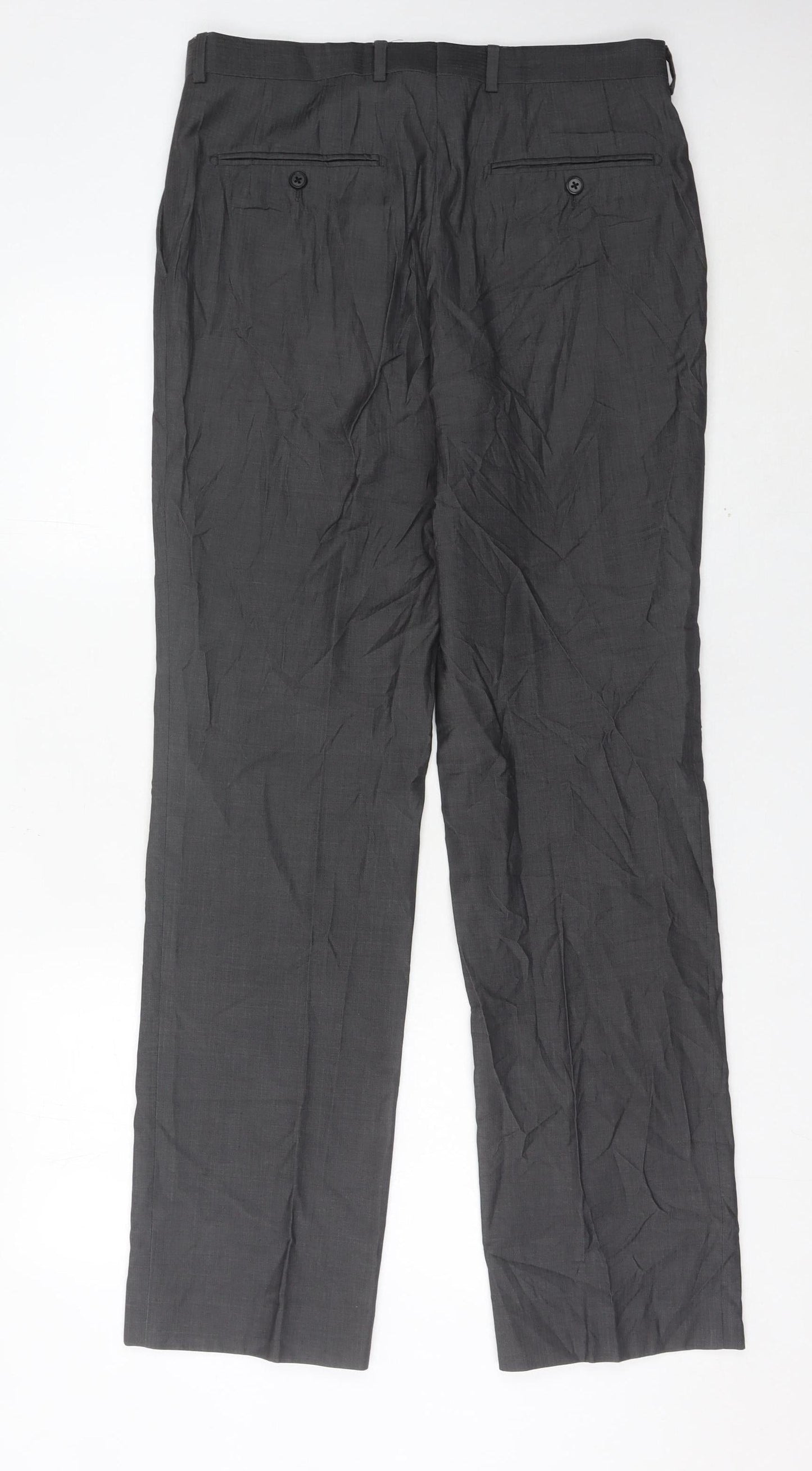 Next Men’s Grey 32L Formal Dress Pants Wool Blend Pleated