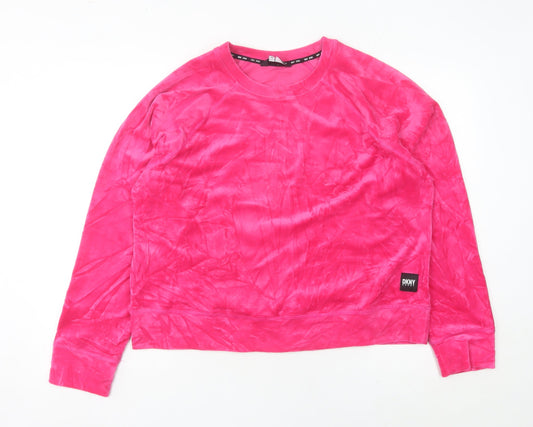 DKNY Women’s Pink Pullover Sweatshirt M Logo Long Sleeve Sportswear