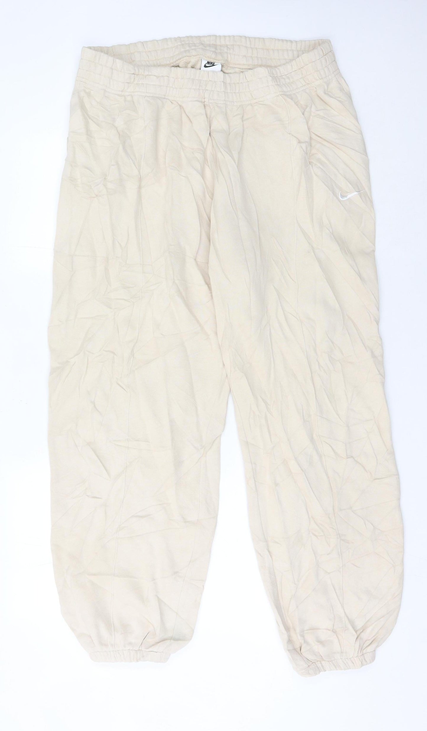 Nike Mens Beige Jogger Trousers Size L Cotton Blend Elastic Waist