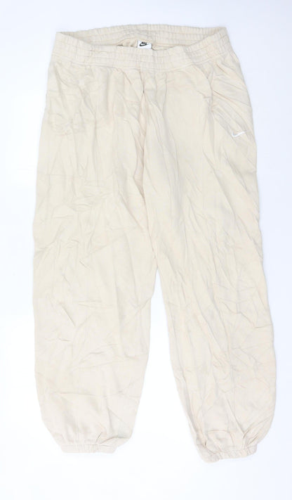 Nike Mens Beige Jogger Trousers Size L Cotton Blend Elastic Waist