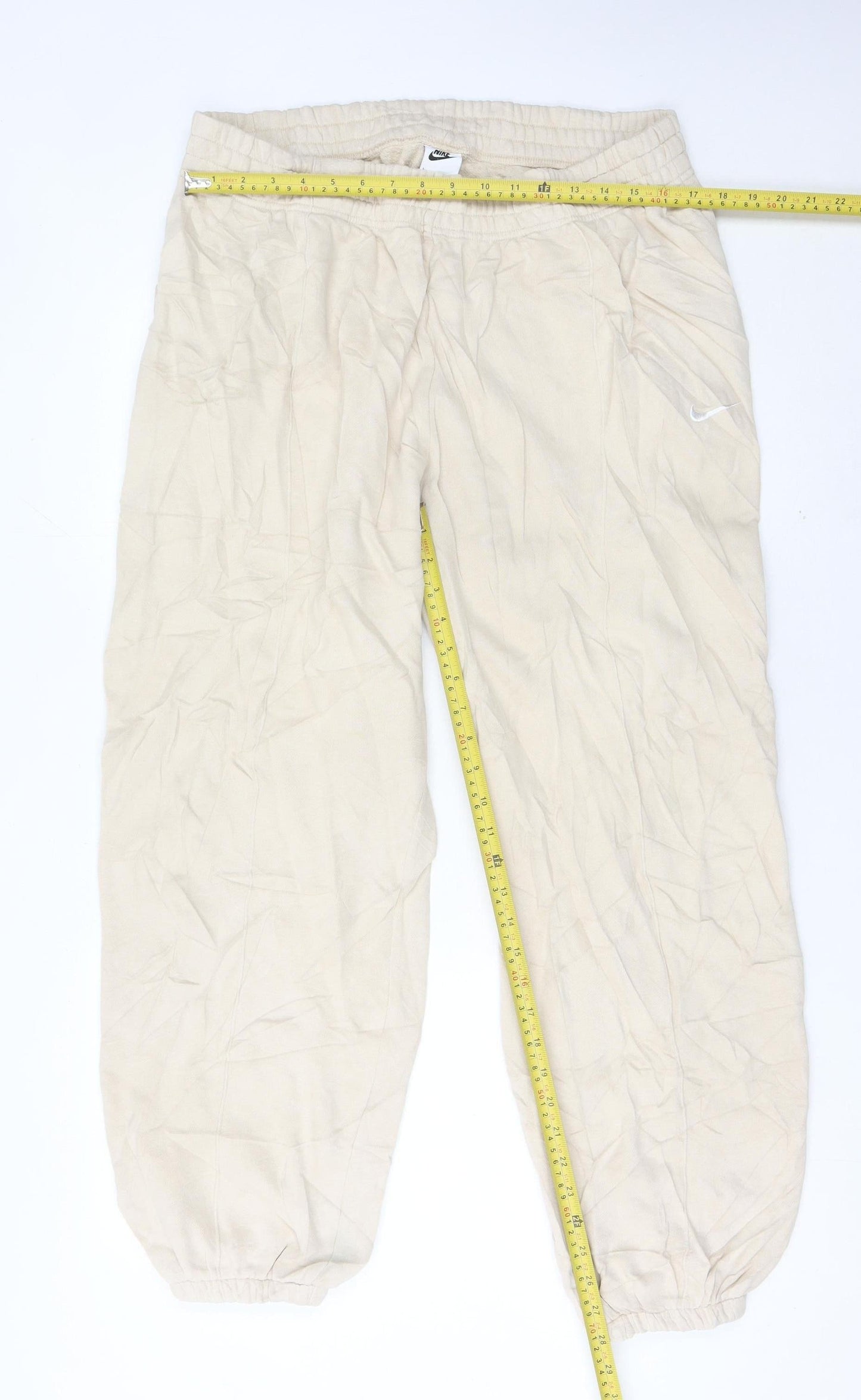 Nike Mens Beige Jogger Trousers Size L Cotton Blend Elastic Waist