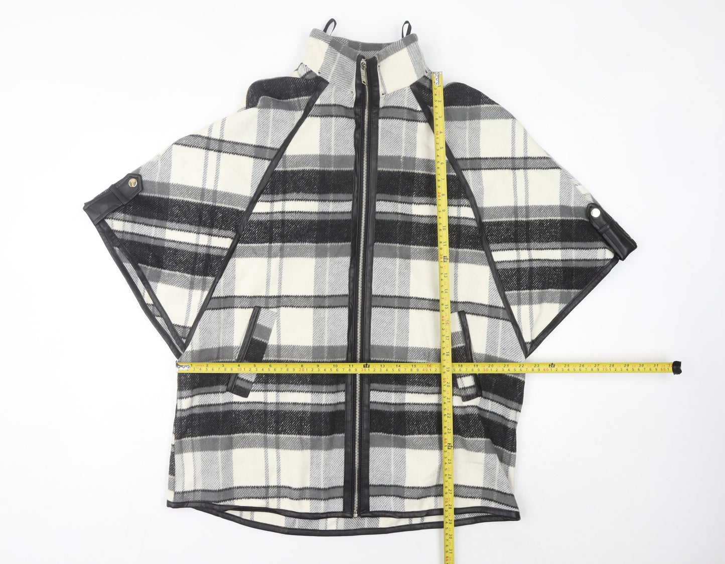 River Island Women’s Black Grey Plaid Cape Poncho XS