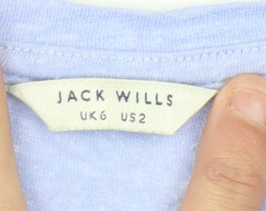 Jack Wills Womens Blue UK 6 T-Shirt Scoop Neck Short Sleeve Cotton