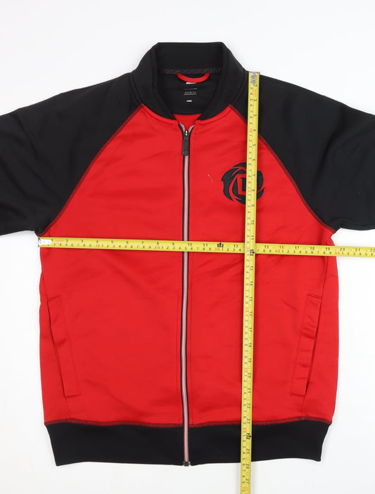 Adidas Men’s Red Black Track Jacket L Full Zip Basketball Activewear