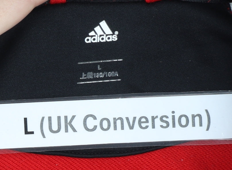 Adidas Men’s Red Black Track Jacket L Full Zip Basketball Activewear