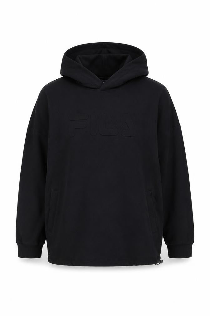 Front view of Fila men’s xs black pullover hoodie short sleeve logo streetwear