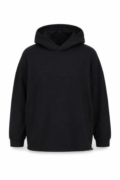 Front view of Fila men’s xs black pullover hoodie short sleeve logo streetwear