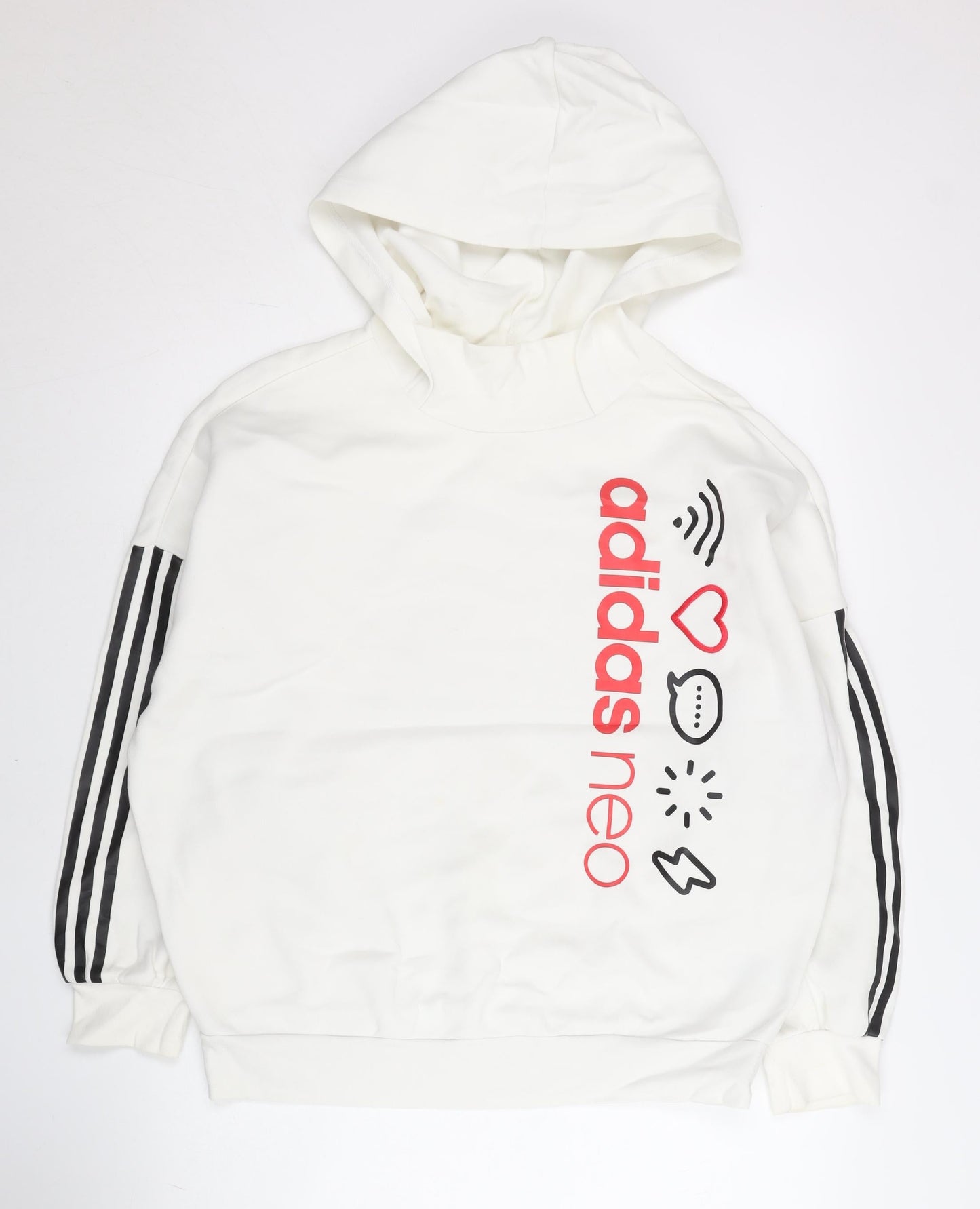 Adidas Neo Womens White XS Pullover Hoodie Graphic Print Cotton Blend
