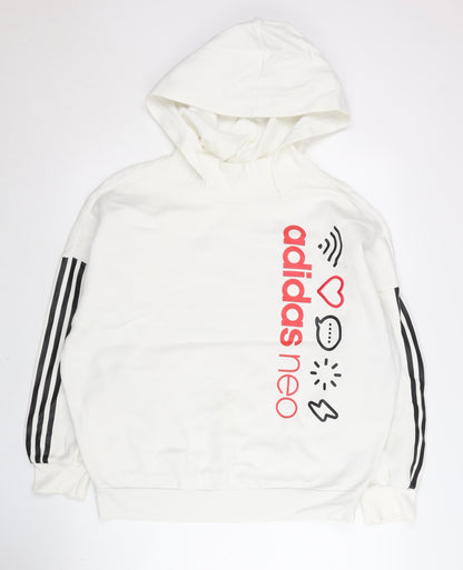 Adidas Neo Womens White XS Pullover Hoodie Graphic Print Cotton Blend