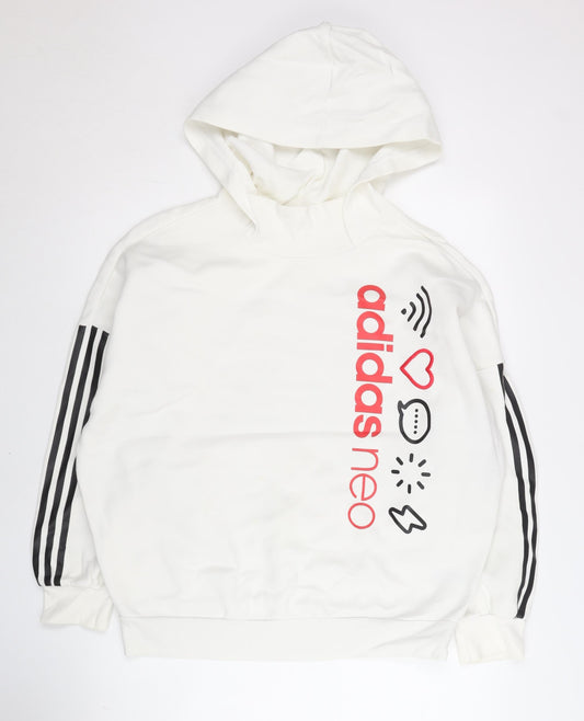 Adidas Neo Womens White XS Pullover Hoodie Graphic Print Cotton Blend