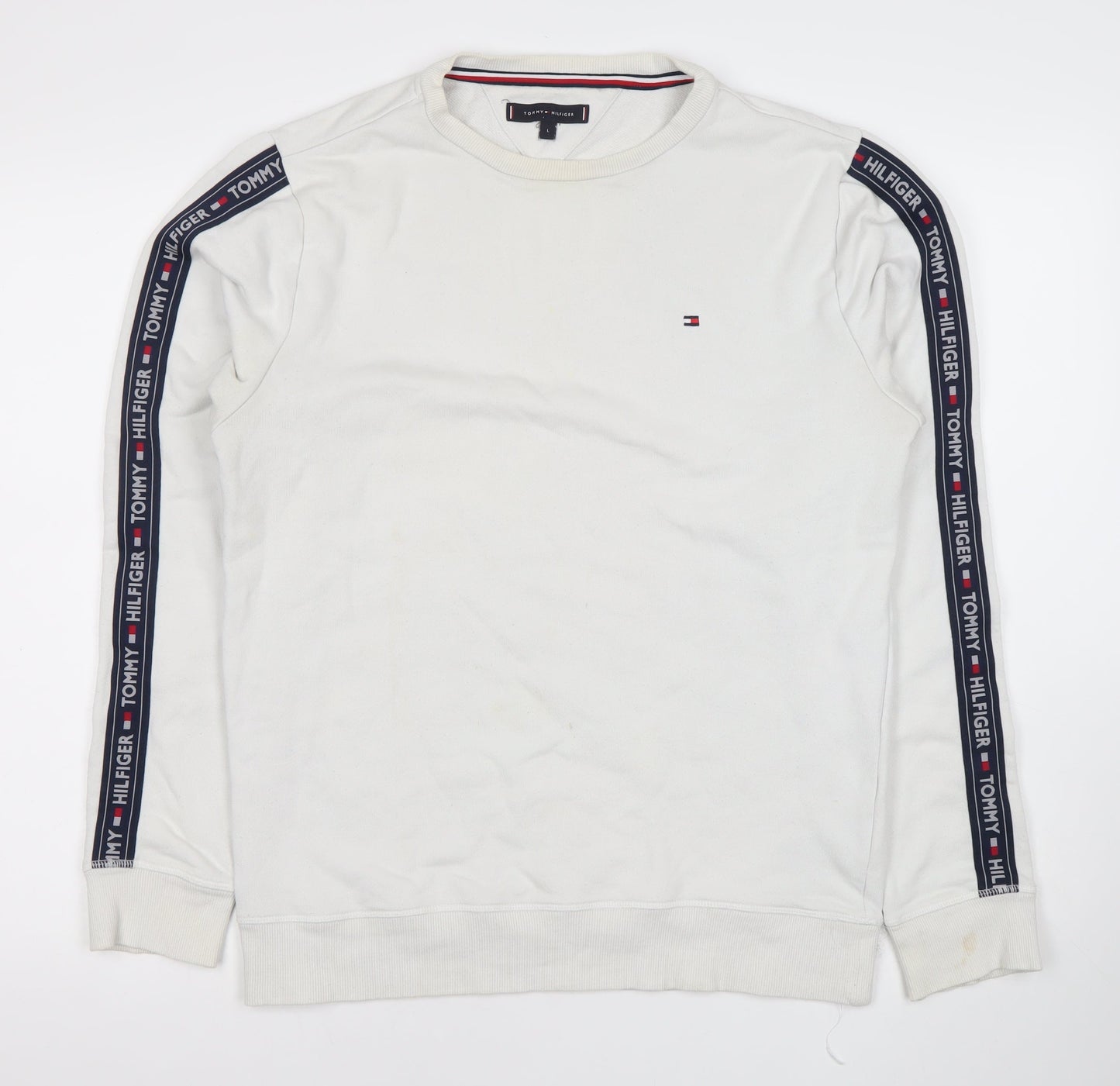 Tommy Hilfiger Men’s White Logo Sweatshirt L Regular Fit Pullover