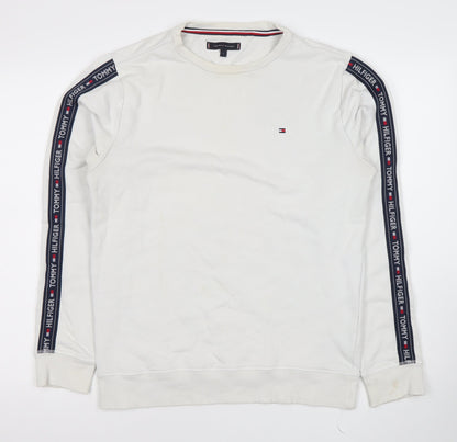 Tommy Hilfiger Men’s White Logo Sweatshirt L Regular Fit Pullover