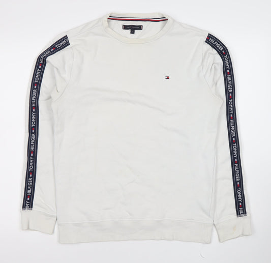 Tommy Hilfiger Men’s White Logo Sweatshirt L Regular Fit Pullover