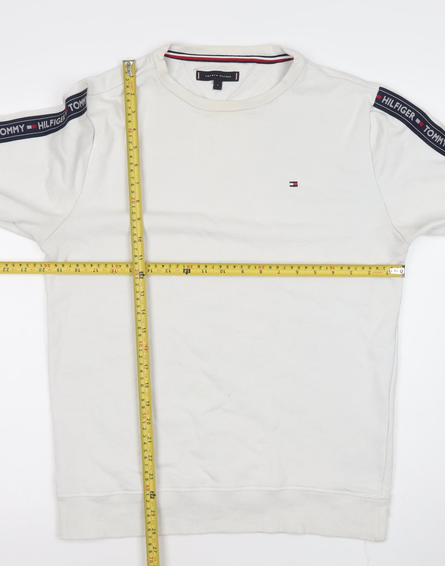 Tommy Hilfiger Men’s White Logo Sweatshirt L Regular Fit Pullover