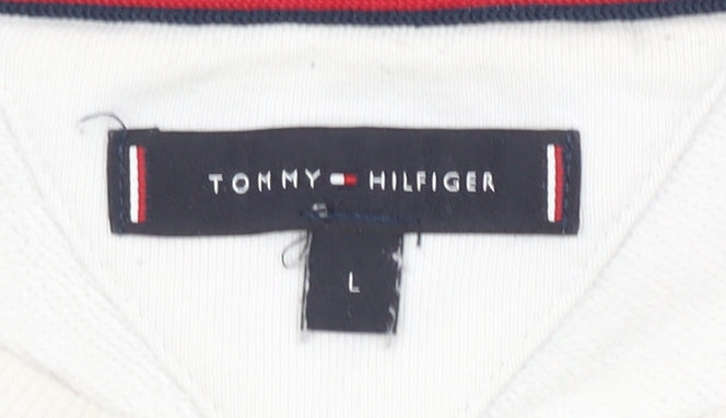 Tommy Hilfiger Men’s White Logo Sweatshirt L Regular Fit Pullover