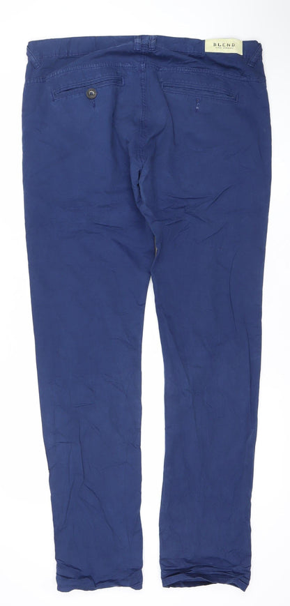 Blend Men's Blue Chino Trousers M Regular Fit Cotton