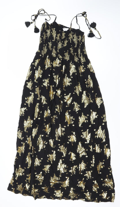 Last Queen Paris Women’s Black Gold Floral Halter Midi Dress Size 8
