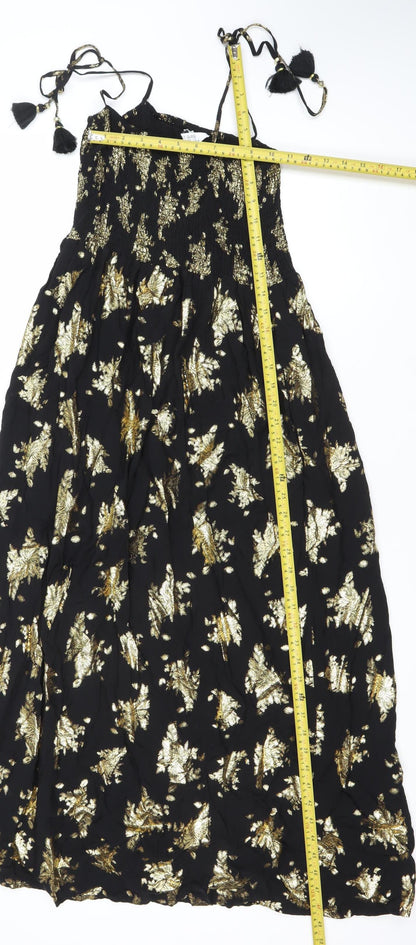 Last Queen Paris Women’s Black Gold Floral Halter Midi Dress Size 8