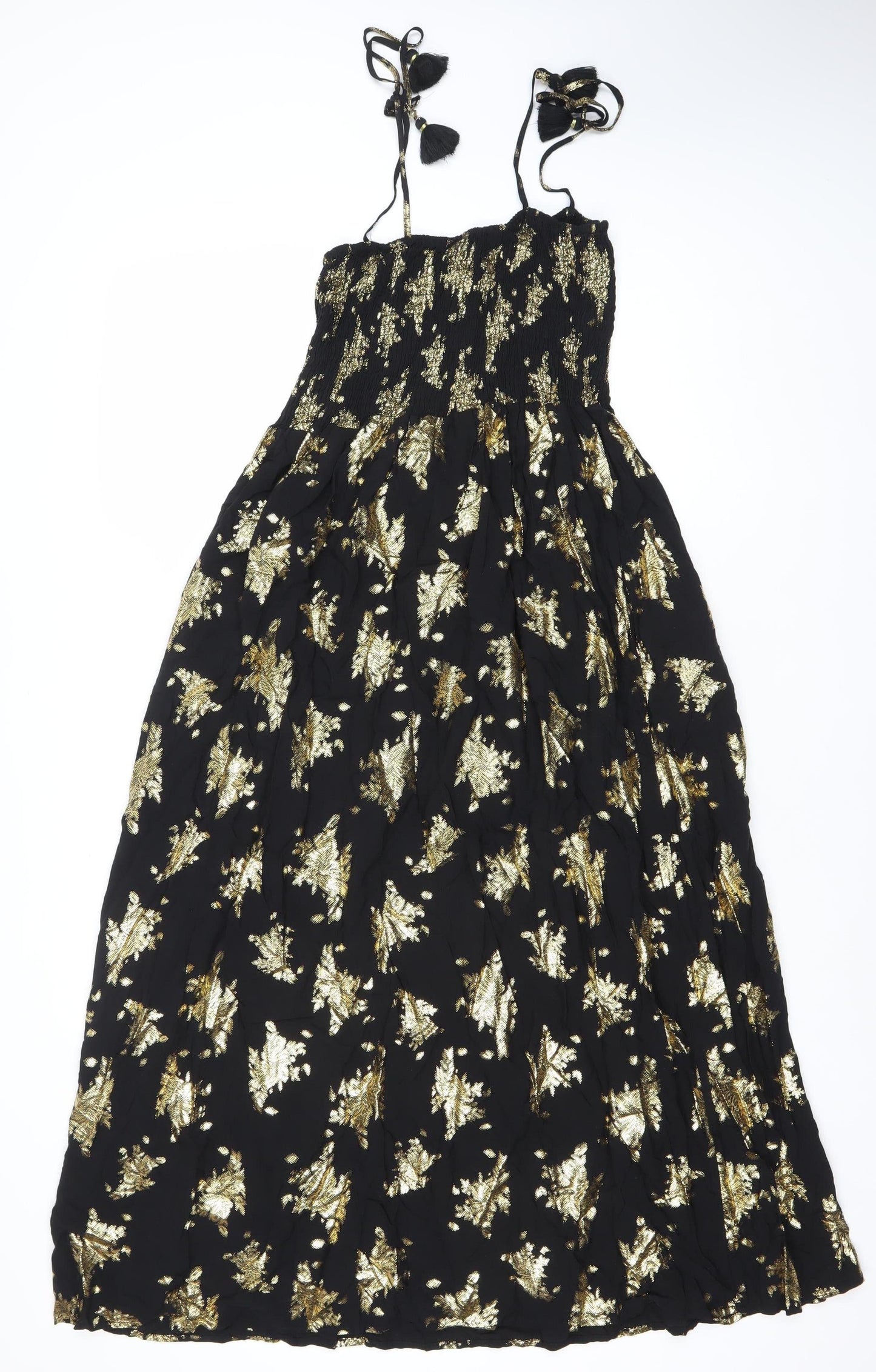 Last Queen Paris Women’s Black Gold Floral Halter Midi Dress Size 8