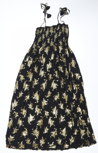 Last Queen Paris Women’s Black Gold Floral Halter Midi Dress Size 8