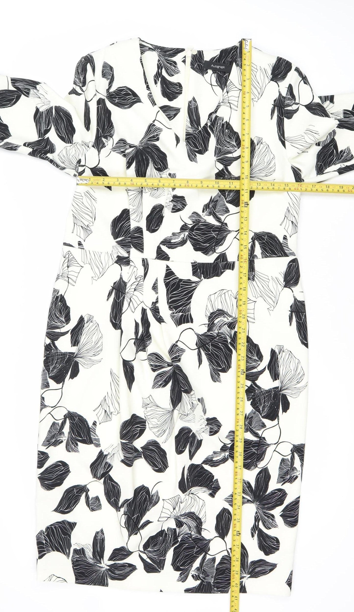 Autograph Women’s Black White Floral One Shoulder Bodycon Dress Size 14