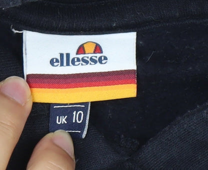 Ellesse Womens Black Hoodie UK 10 Pullover Logo Raglan Sleeve