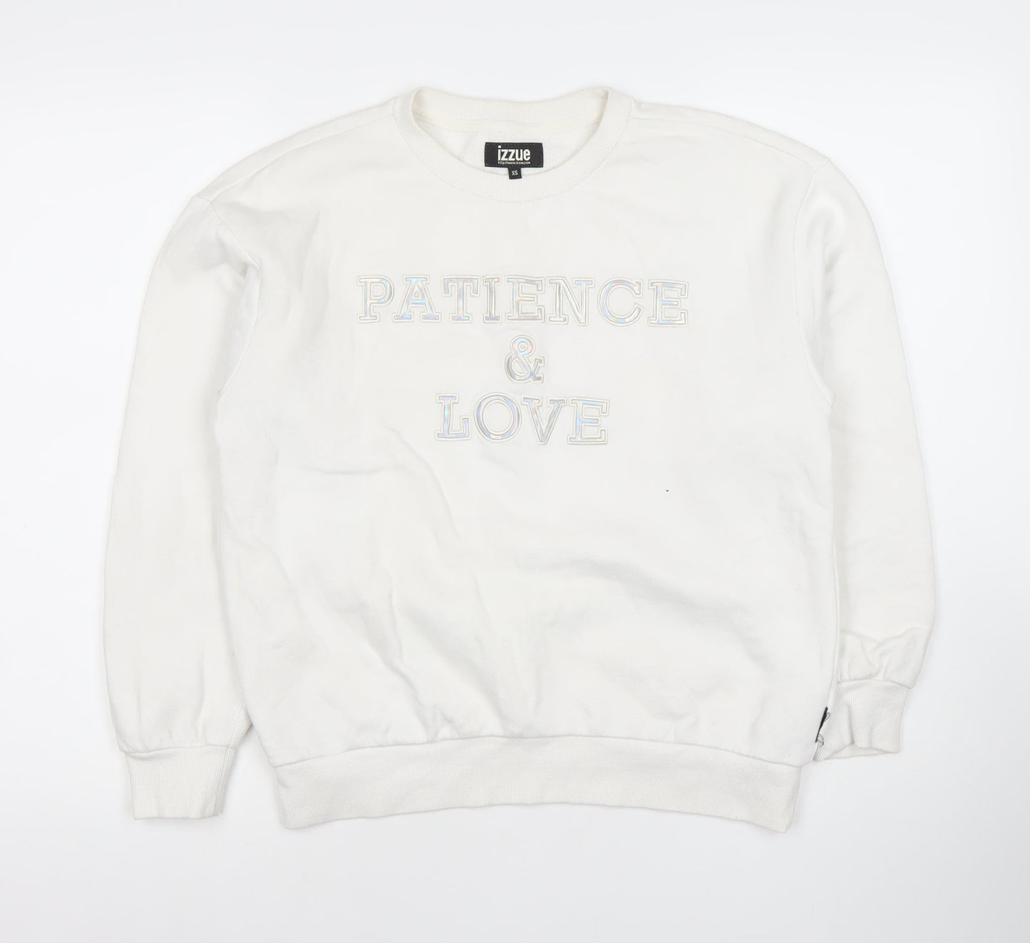 izzue Women White XS Pullover Sweatshirt Logo Patience & Love