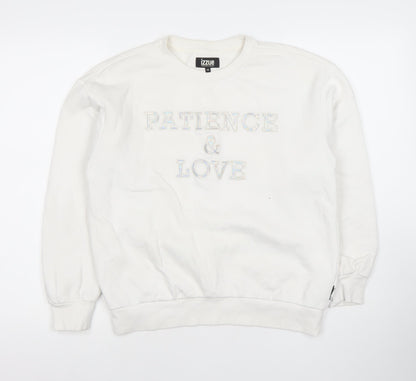 izzue Women White XS Pullover Sweatshirt Logo Patience & Love
