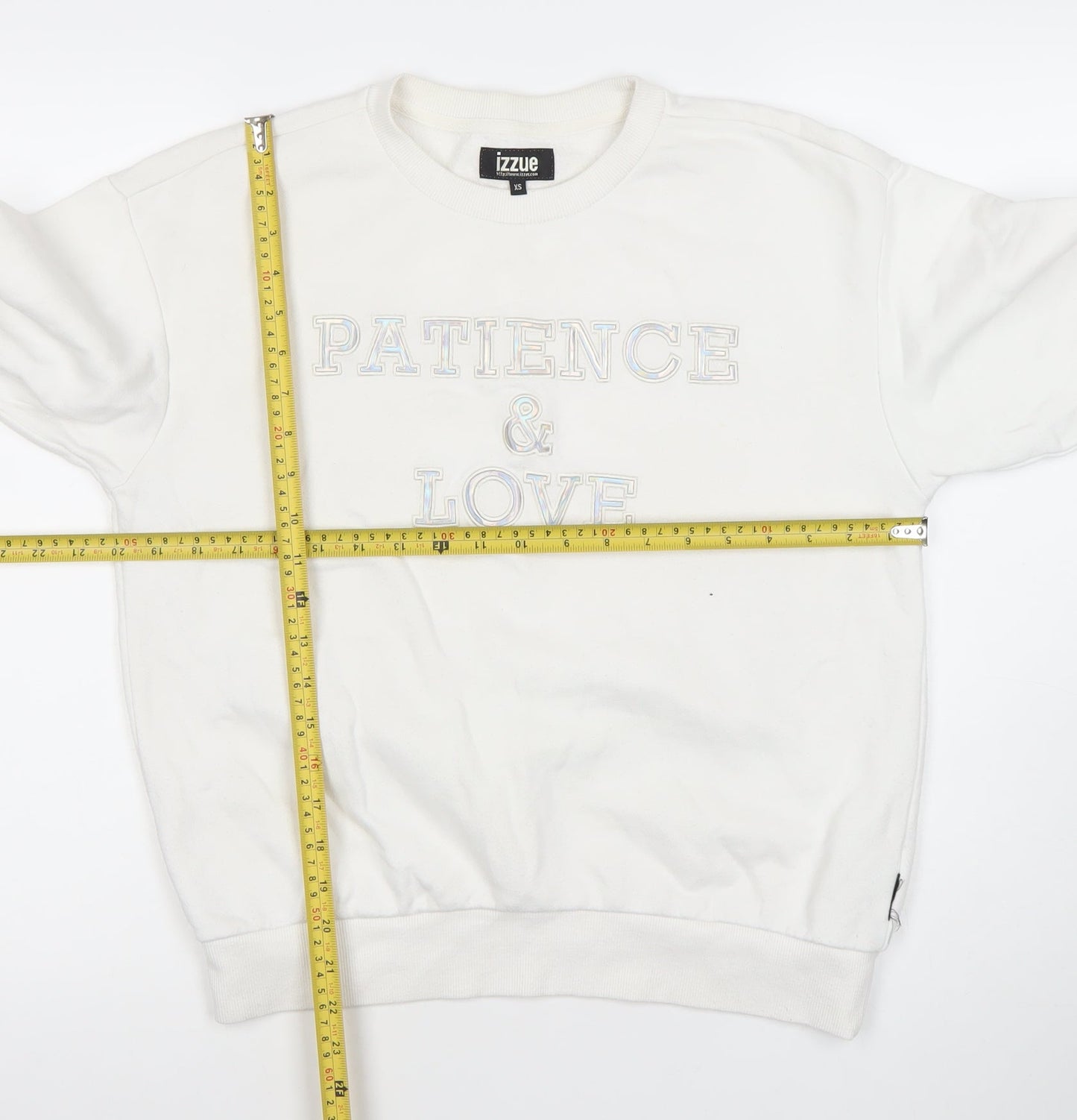 izzue Women White XS Pullover Sweatshirt Logo Patience & Love