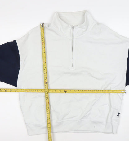 Hollister Womens White Navy Sweatshirt M 1/2 Zip Cotton Blend