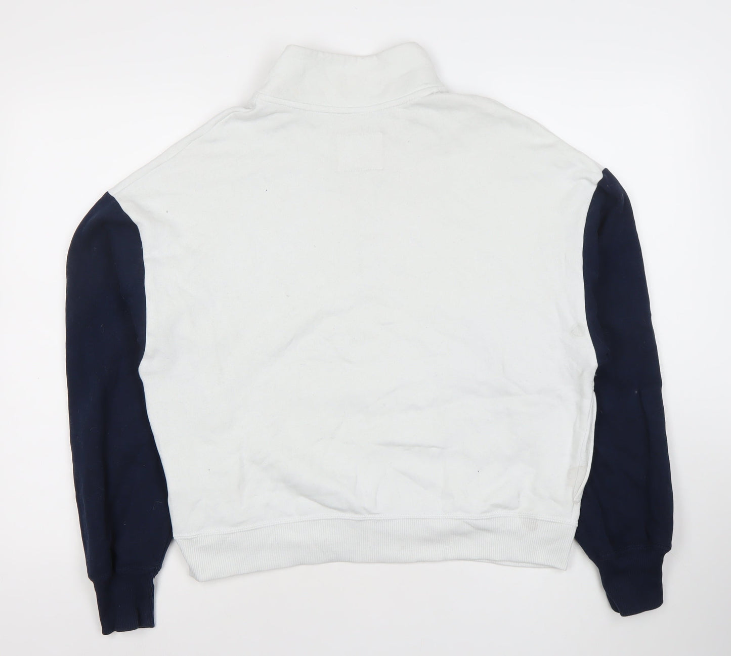 Hollister Womens White Navy Sweatshirt M 1/2 Zip Cotton Blend