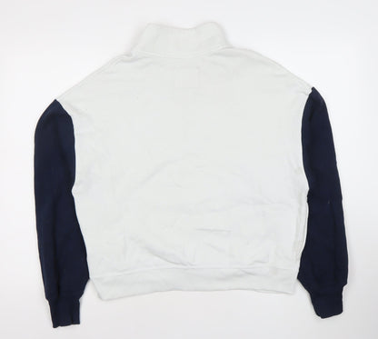 Hollister Womens White Navy Sweatshirt M 1/2 Zip Cotton Blend