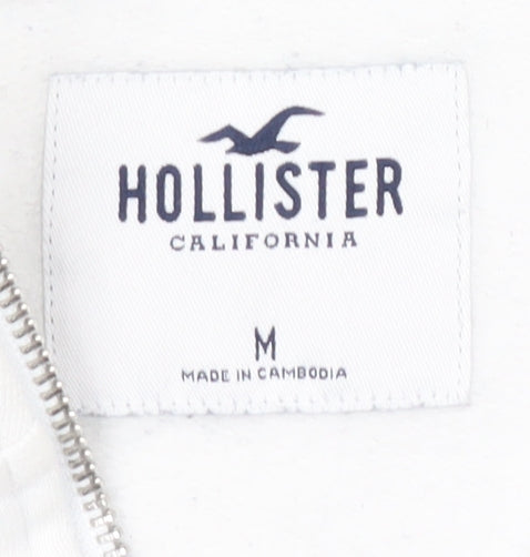 Hollister Womens White Navy Sweatshirt M 1/2 Zip Cotton Blend