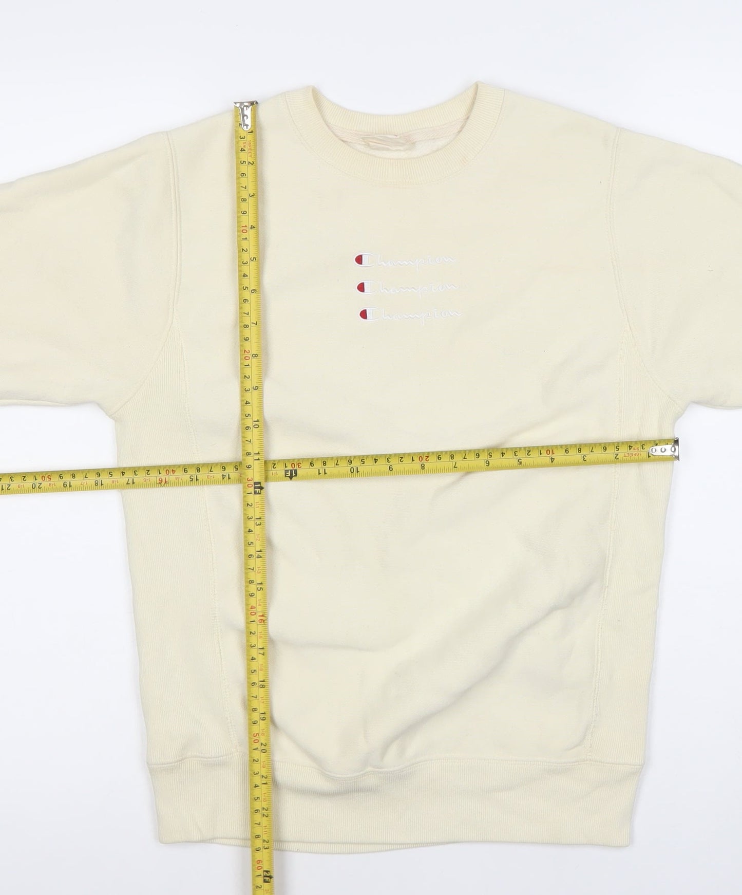 Champion Womens Ivory XS Pullover Sweatshirt Crew Neck Logo Jumper