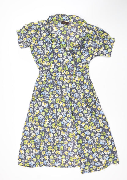 Avon Womens Multicoloured Floral A-Line Midi Dress L Cotton