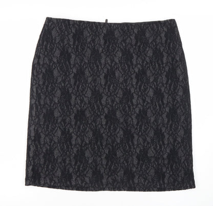 Marks and Spencer Women Black Lace Pencil Skirt Size 12 Zip Lined